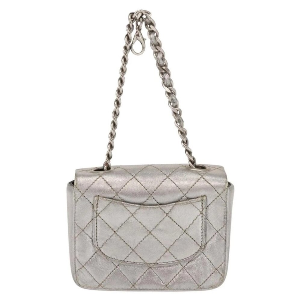 CHANEL Matelasse Chain Hand Bag Lamb Skin Silver CC Auth 148202 - Picture 4 of 16